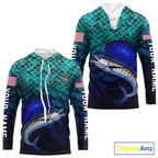 American Flag Sailfish Fish Long Sleeve Hooded Performance Fishing Shirt Custom Angler Tournament Jersey
