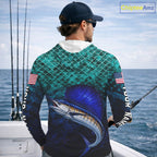 American Flag Sailfish Fish Long Sleeve Hooded Performance Fishing Shirt Custom Angler Tournament Jersey