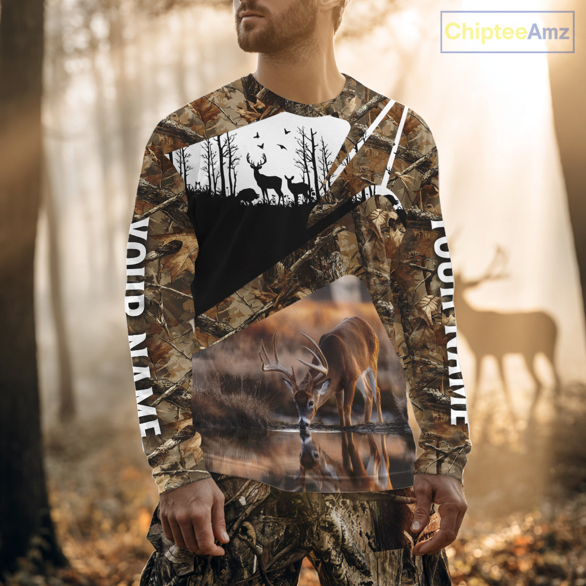 Deer Hunting 3D All Over Print Shirt Personalized Brown Fall Season Camo Hunting Clothes