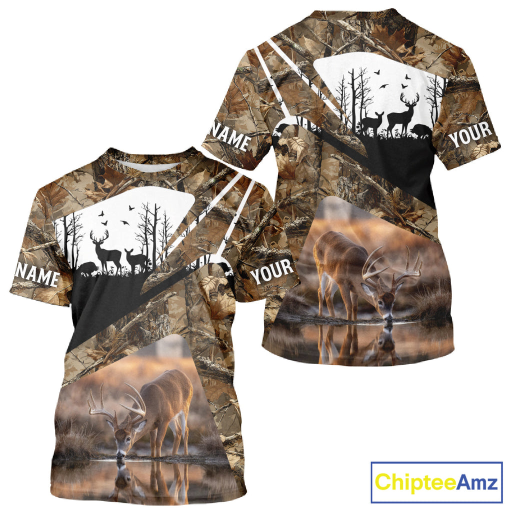 Deer Hunting 3D All Over Print Shirt Personalized Brown Fall Season Camo Hunting Clothes