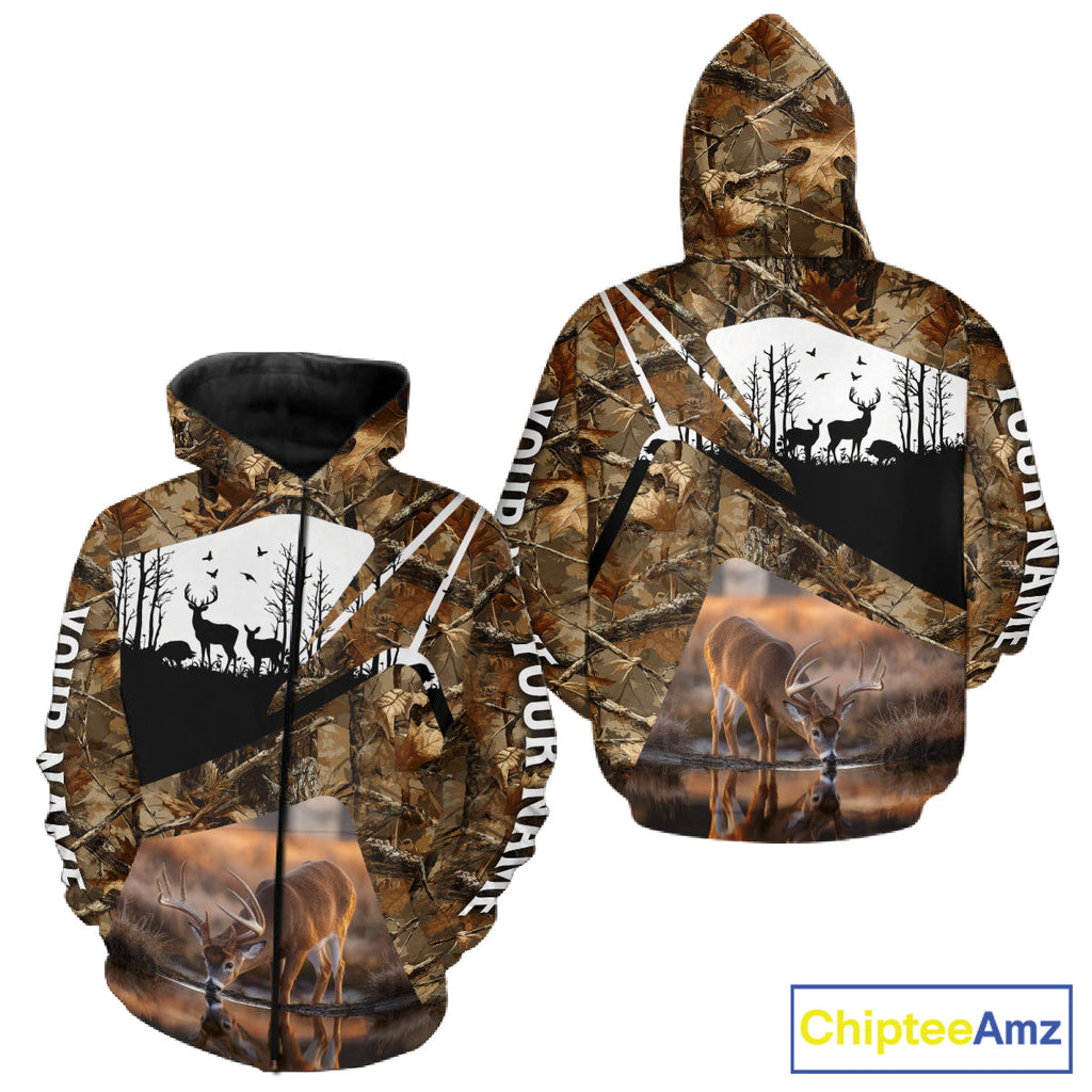 Deer Hunting 3D All Over Print Shirt Personalized Brown Fall Season Camo Hunting Clothes