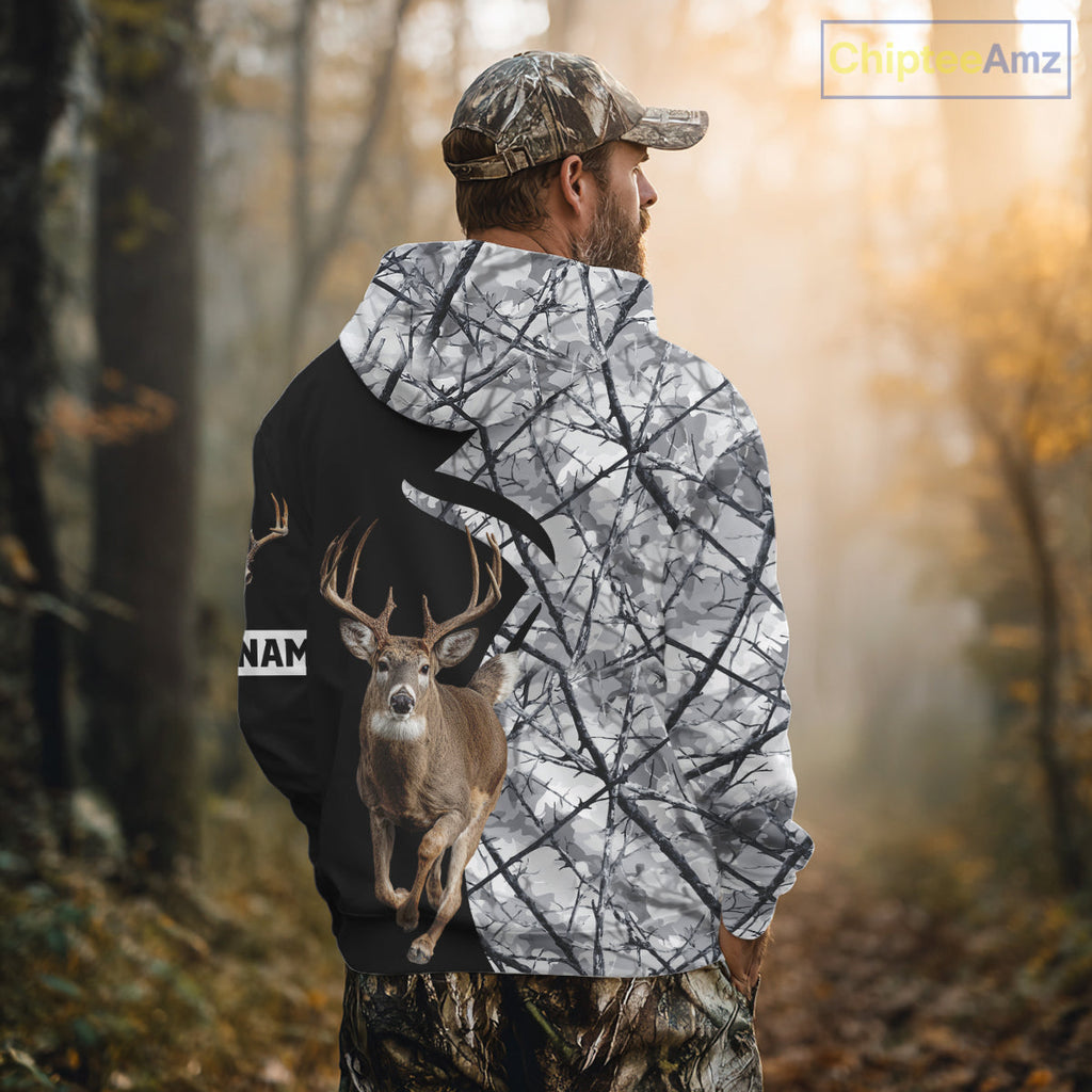Deer Hunting Big Game Black Camo Gray Custom Name 3D All Over Print Shirts, Hunting Gifts