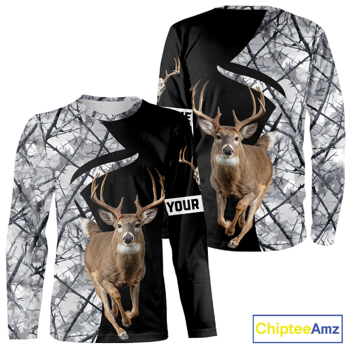 Deer Hunting Big Game Black Camo Gray Custom Name 3D All Over Print Shirts, Hunting Gifts