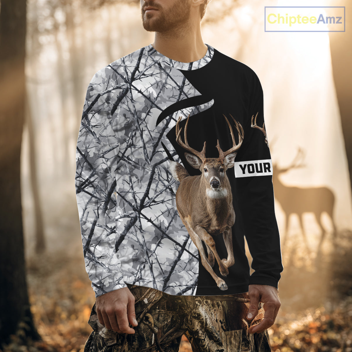 Deer Hunting Big Game Black Camo Gray Custom Name 3D All Over Print Shirts, Hunting Gifts