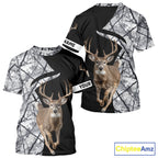 Deer Hunting Big Game Black Camo Gray Custom Name 3D All Over Print Shirts, Hunting Gifts
