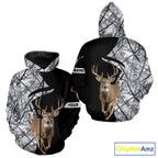 Deer Hunting Big Game Black Camo Gray Custom Name 3D All Over Print Shirts, Hunting Gifts
