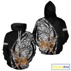 Deer Jumping Hunting 3D Black Gray Camo Custom Name All Over Print Shirt Hunting Shirts