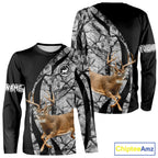 Deer Jumping Hunting 3D Black Gray Camo Custom Name All Over Print Shirt Hunting Shirts