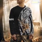 Deer Jumping Hunting 3D Black Gray Camo Custom Name All Over Print Shirt Hunting Shirts