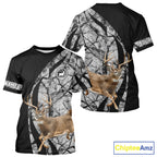 Deer Jumping Hunting 3D Black Gray Camo Custom Name All Over Print Shirt Hunting Shirts