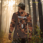 Skull Deer Hunting 3D Brown Camo Autumn Custom Name All Over Print Shirt Hunting Clothes