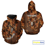 Skull Deer Hunting 3D Brown Camo Autumn Custom Name All Over Print Shirt Hunting Clothes