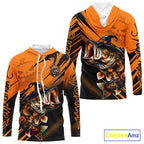 Halloween Bass Fishing Shirt, Largemouth Bass Long Sleeve Hooded Fishing Jersey, Custom Angler Gift