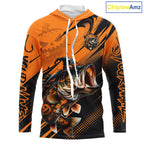 Halloween Bass Fishing Shirt, Largemouth Bass Long Sleeve Hooded Fishing Jersey, Custom Angler Gift