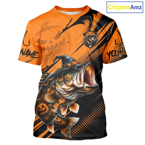 Halloween Bass Fishing Shirt, Largemouth Bass Long Sleeve Fishing Jersey, Custom Angler Gift
