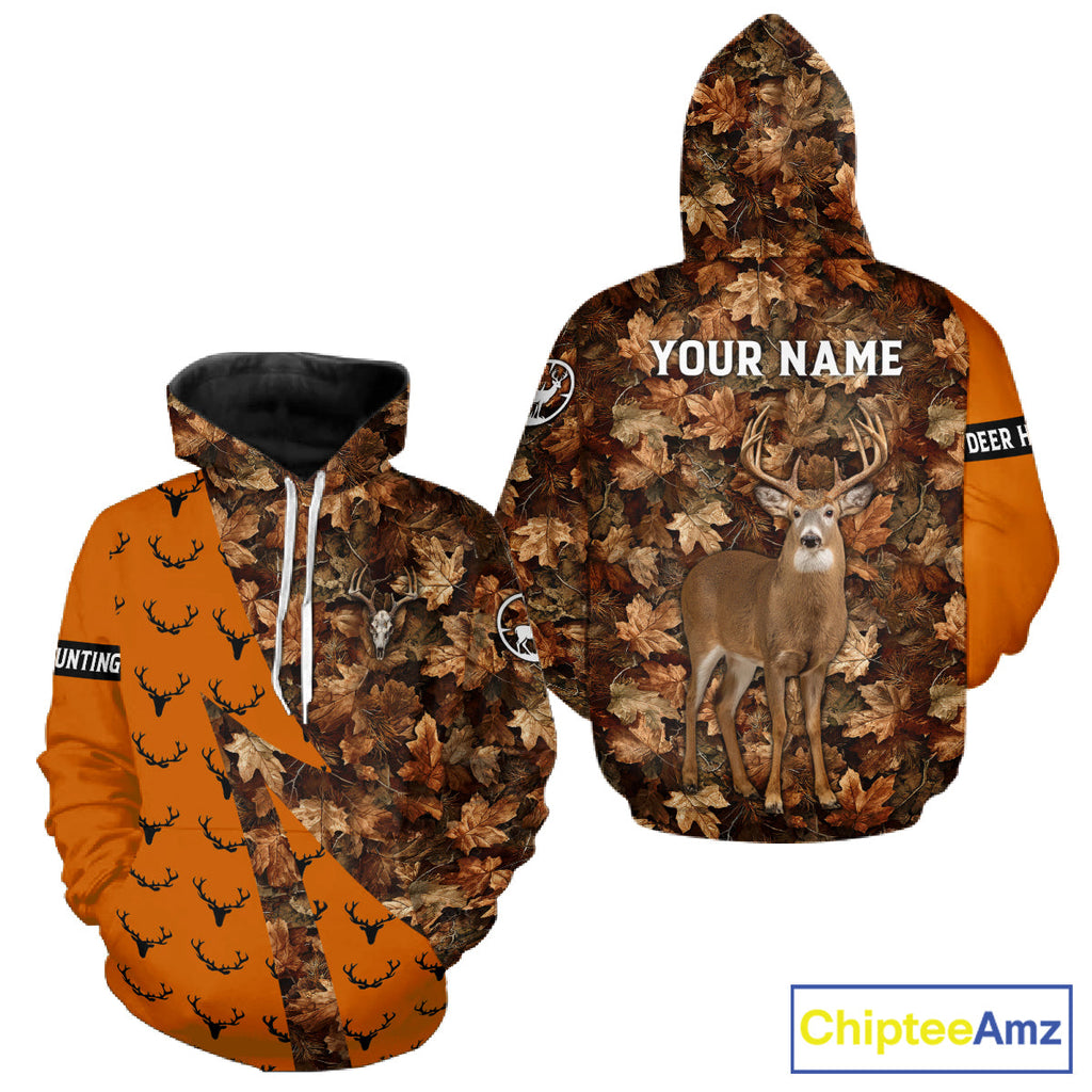 Whitetail Deer Hunting Orange and Autumn Camo Shirts, Personalized Hunting Shirt