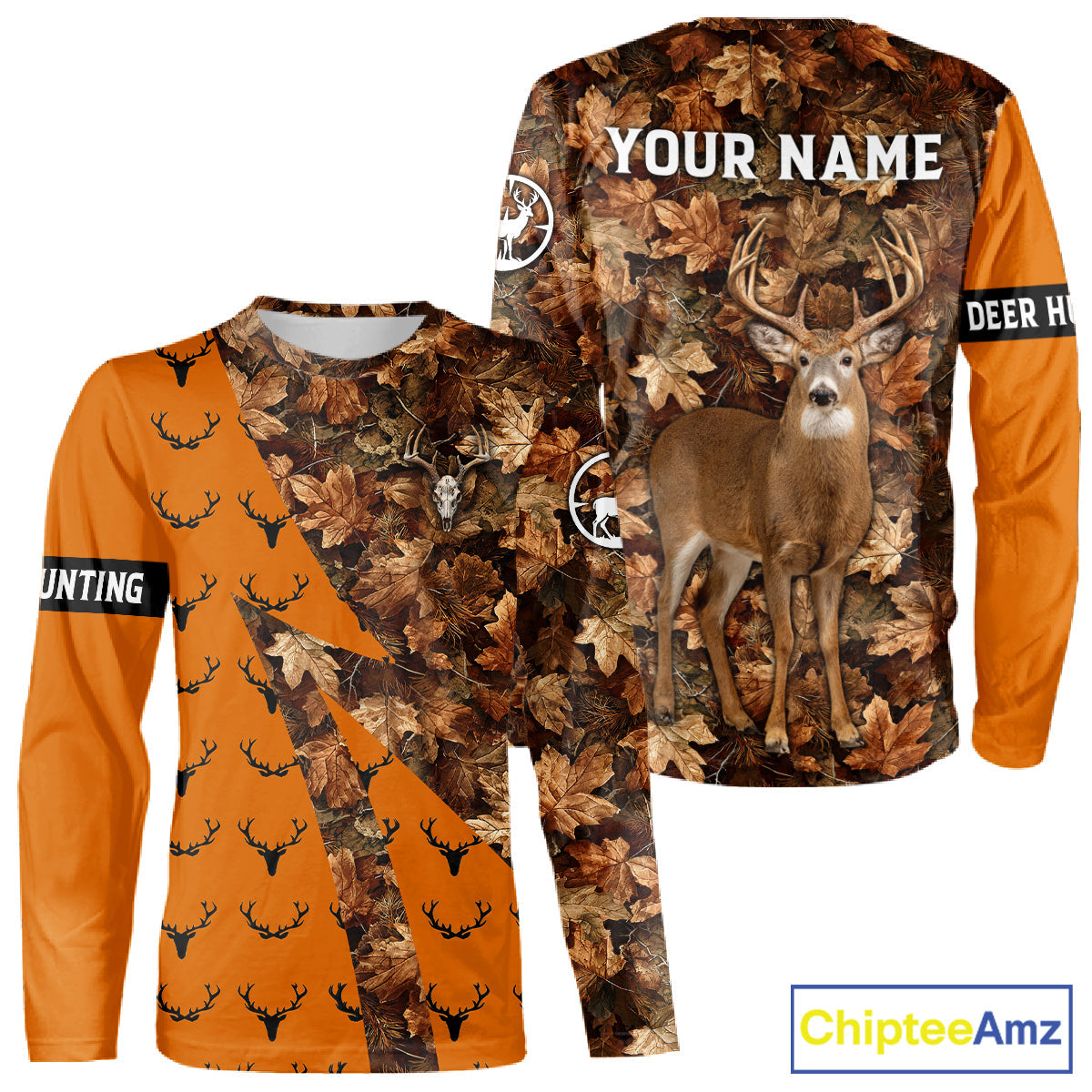 Whitetail Deer Hunting Orange and Autumn Camo Shirts, Personalized Hunting Shirt
