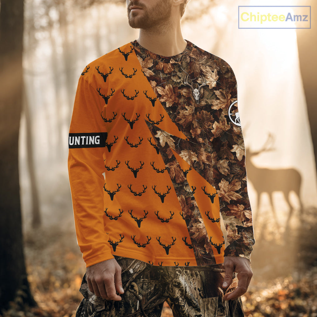 Whitetail Deer Hunting Orange and Autumn Camo Shirts, Personalized Hunting Shirt