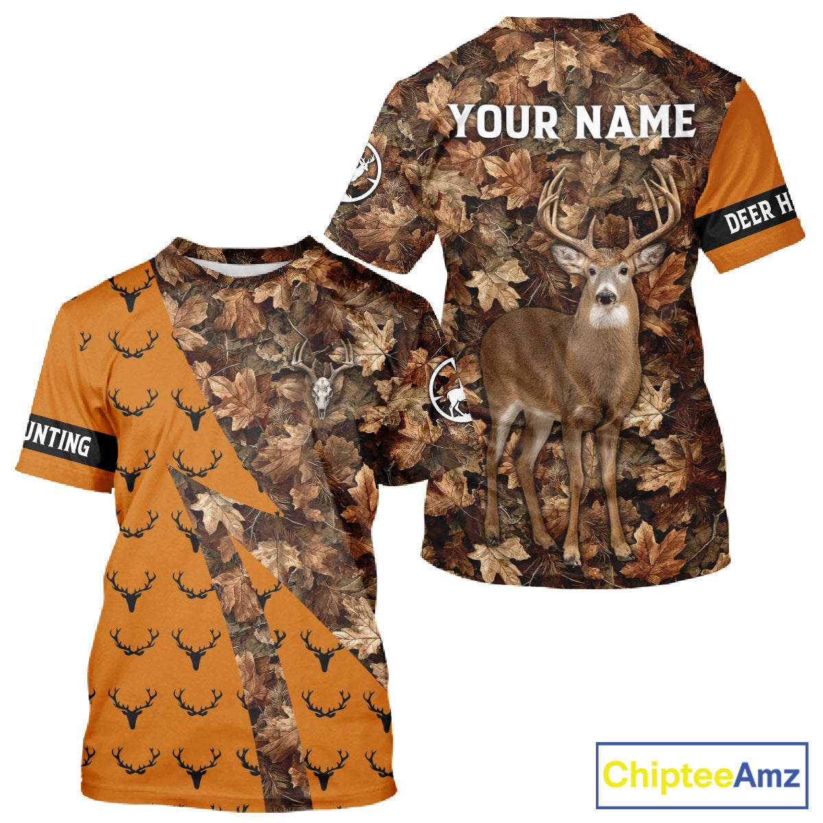 Whitetail Deer Hunting Orange and Autumn Camo Shirts, Personalized Hunting Shirt
