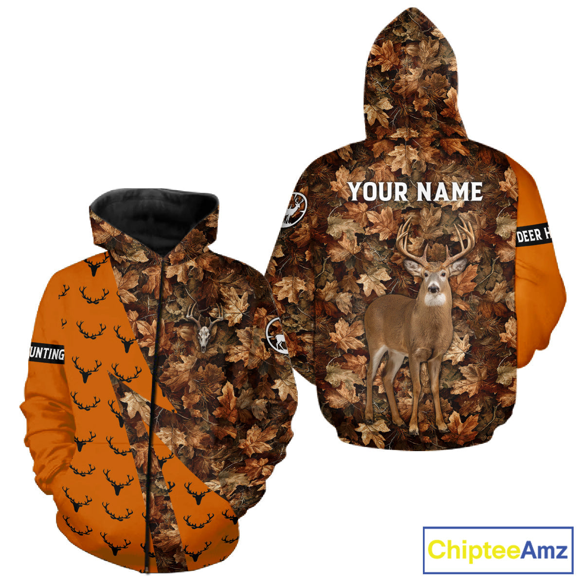 Whitetail Deer Hunting Orange and Autumn Camo Shirts, Personalized Hunting Shirt