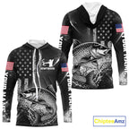American Flag Bowfishing Shirt With Carp Design, Fishing Shirts Hooded Long Sleeve