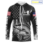 American Flag Bowfishing Shirt With Carp Design, Fishing Shirts Hooded Long Sleeve