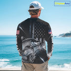 American Flag Bowfishing Shirt With Carp Design, Fishing Shirts Long Sleeve