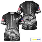 American Flag Bowfishing Shirt With Alligator Gar Design, Fishing Shirts Short Sleeve