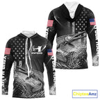 American Flag Bowfishing Shirt With Alligator Gar Design, Fishing Shirts Hooded Long Sleeve