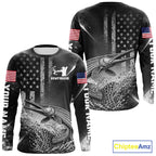 American Flag Bowfishing Shirt With Alligator Gar Design, Fishing Shirts Long Sleeve