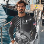 American Flag Bowfishing Shirt With Alligator Gar Design, Fishing Shirts Long Sleeve