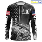 American Flag Bowfishing Shirt With Alligator Gar Design, Fishing Shirts Long Sleeve