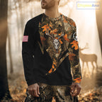 Deer Hunting Shirt 3D Autumn Camo Custom Name With Deer Skull Whitetail And US Flag