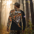 Deer Hunting Shirt 3D Autumn Camo Custom Name With Deer Skull Whitetail And US Flag