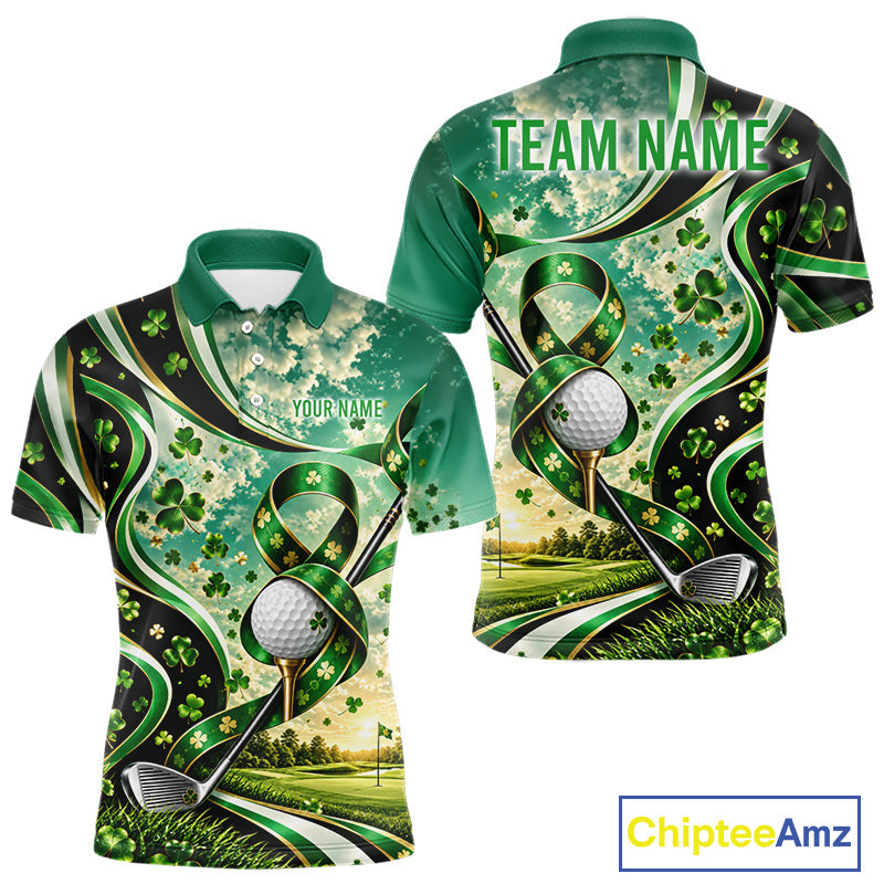 St Patricks Day Golf Polo Shirt Custom Shamrock Lucky Clover Team Tournament Jersey