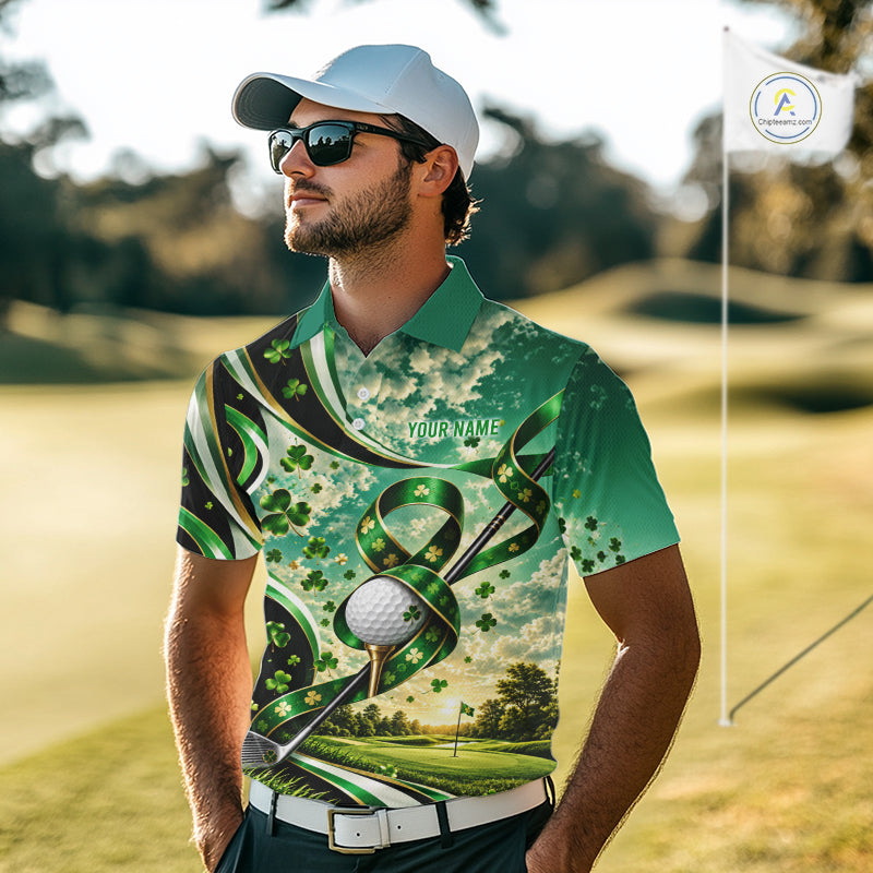 St Patricks Day Golf Polo Shirt Custom Shamrock Lucky Clover Team Tournament Jersey