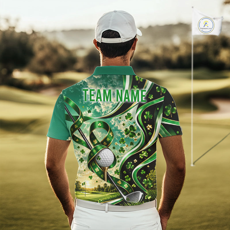 St Patricks Day Golf Polo Shirt Custom Shamrock Lucky Clover Team Tournament Jersey