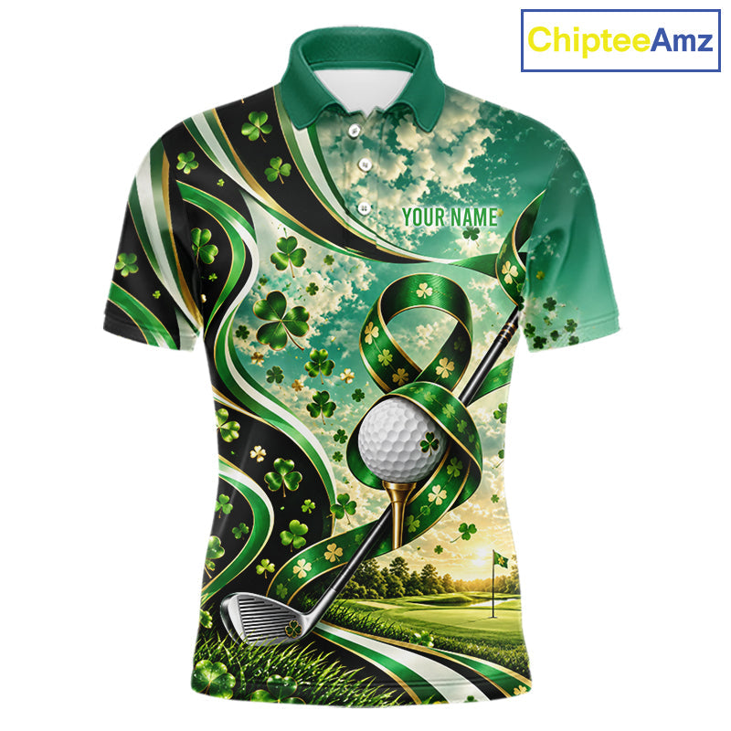 St Patricks Day Golf Polo Shirt Custom Shamrock Lucky Clover Team Tournament Jersey