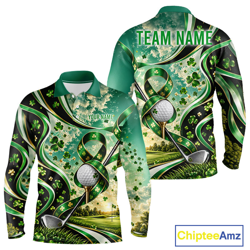 St Patricks Day Golf Polo Shirt Custom Shamrock Lucky Clover Team Tournament Jersey