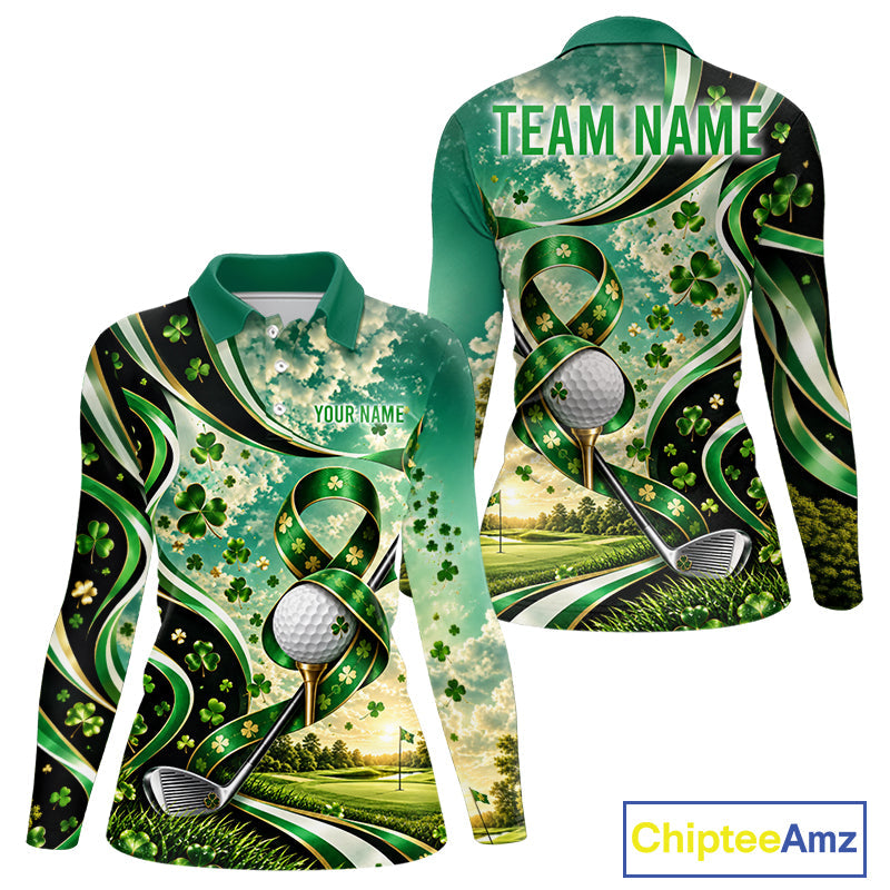 St Patricks Day Golf Polo Shirt Custom Shamrock Lucky Clover Team Tournament Jersey