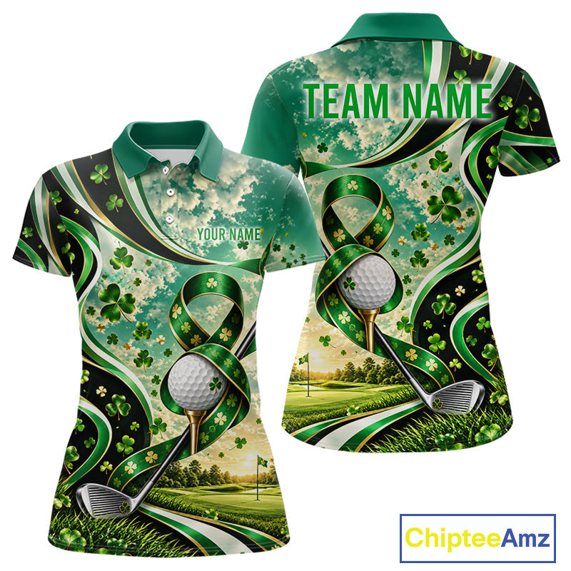 St Patricks Day Golf Polo Shirt Custom Shamrock Lucky Clover Team Tournament Jersey