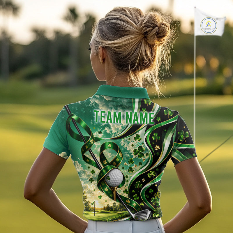 St Patricks Day Golf Polo Shirt Custom Shamrock Lucky Clover Team Tournament Jersey