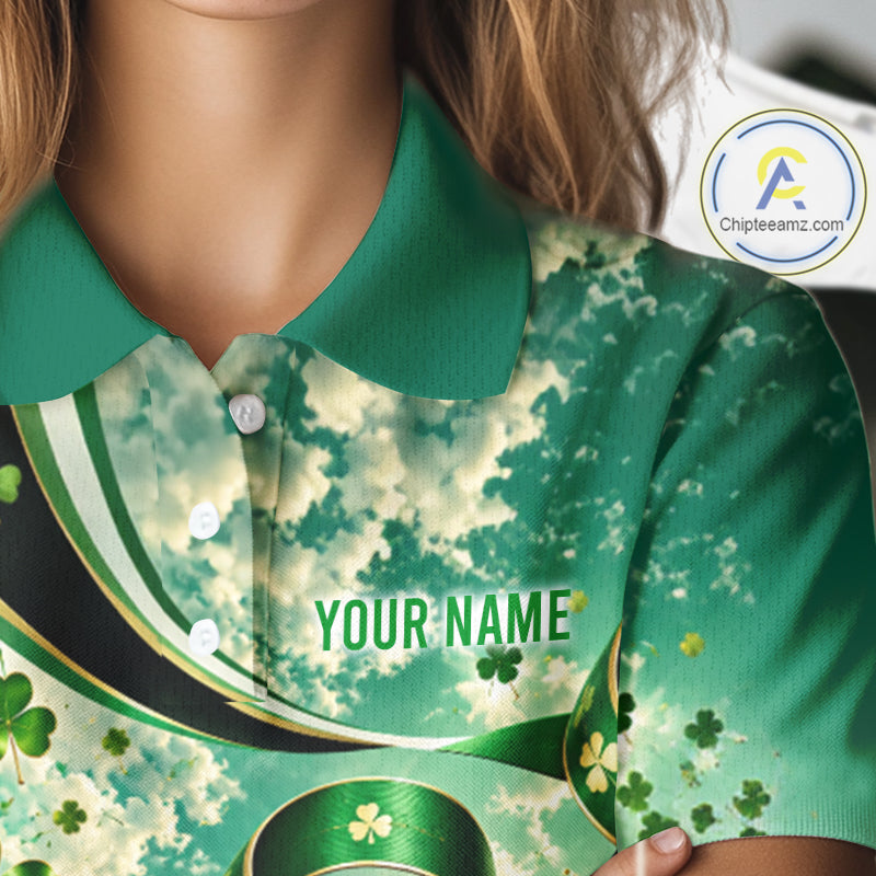 St Patricks Day Golf Polo Shirt Custom Shamrock Lucky Clover Team Tournament Jersey
