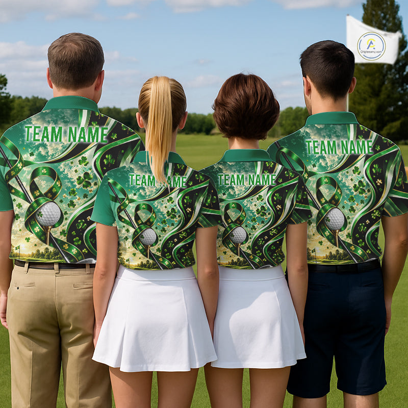 St Patricks Day Golf Polo Shirt Custom Shamrock Lucky Clover Team Tournament Jersey