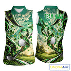 St Patricks Day Sleeveless Golf Polo Shirt Custom Shamrock Lucky Clover Team Tournament Jersey
