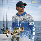 Ice Fishing Shirt With Largemouth Bass & Winter Camo Design, Fishing Shirts Hooded Long Sleeve