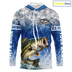 Ice Fishing Shirt With Largemouth Bass & Winter Camo Design, Fishing Shirts Hooded Long Sleeve