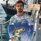 Ice Fishing Shirt With Largemouth Bass & Winter Camo Design, Fishing Shirts Long Sleeve