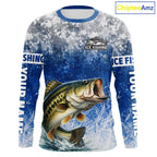 Ice Fishing Shirt With Largemouth Bass & Winter Camo Design, Fishing Shirts Long Sleeve
