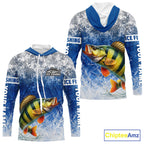 Ice Fishing Shirt With Yellow Perch & Winter Camo Design, Fishing Shirts Hooded Long Sleeve